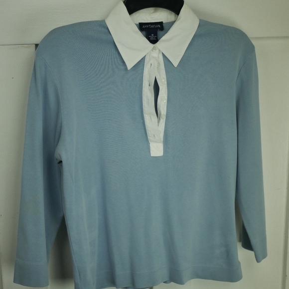 Ann Taylor White Colored Blue long sleeve shirt - Picture 1 of 3